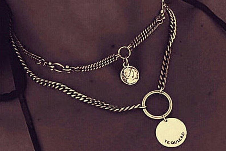 Chunky Link Necklace Medallion Necklace Layer Medallion Etsy
