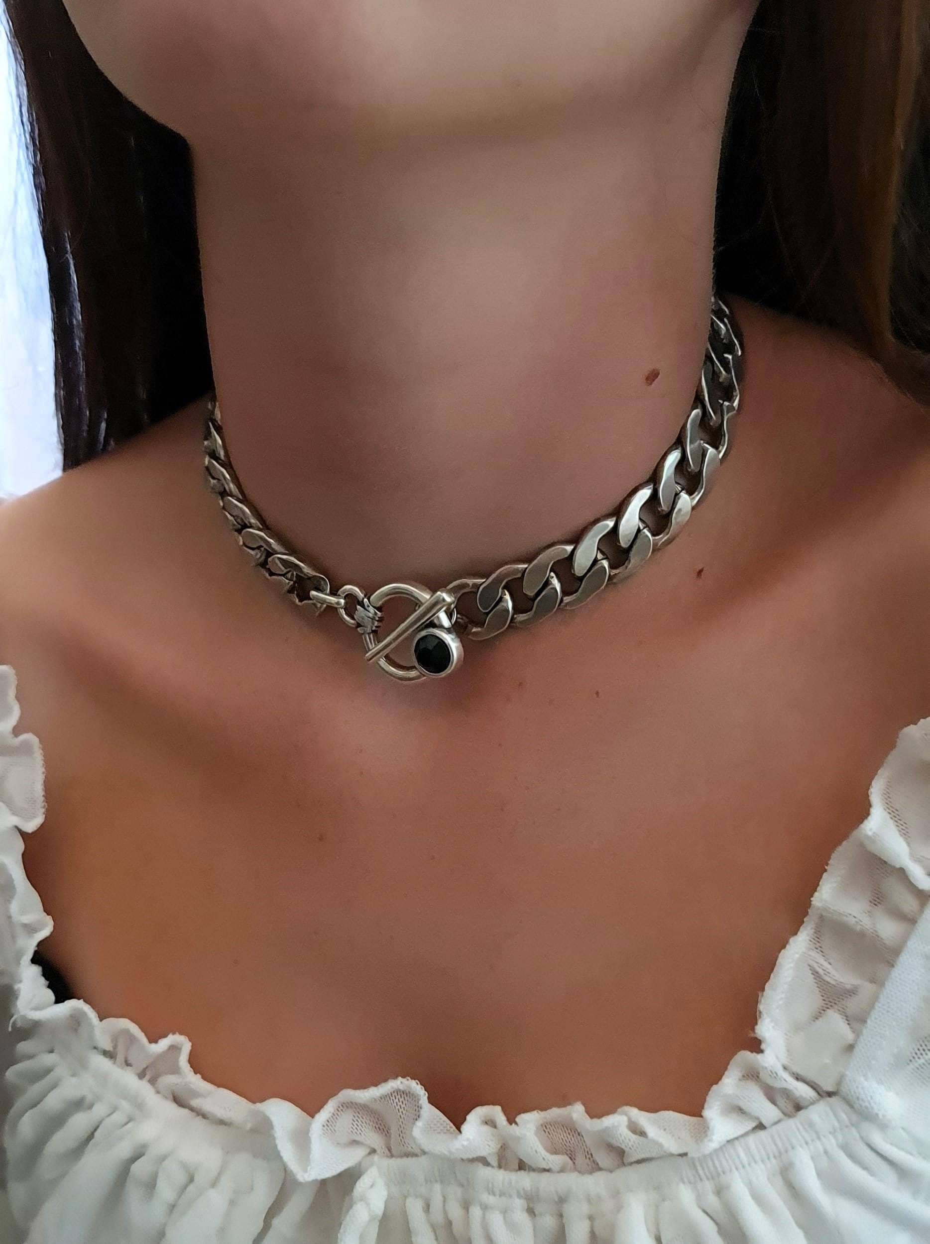 Chunky Link Necklace With Front Toggle Clasp - Grunge Thick Choker