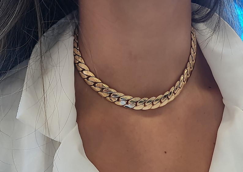 Gold Chain Choker, Chunky Choker Necklace, Thick Snake Necklace, Bold Chain Choker, flat chain necklace, Gold Chain Collar, Gift for wife image 9