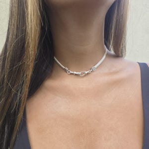 Silver 925 Herringbone Swivel Clasp Choker Collar: Carabiner Locking Collar