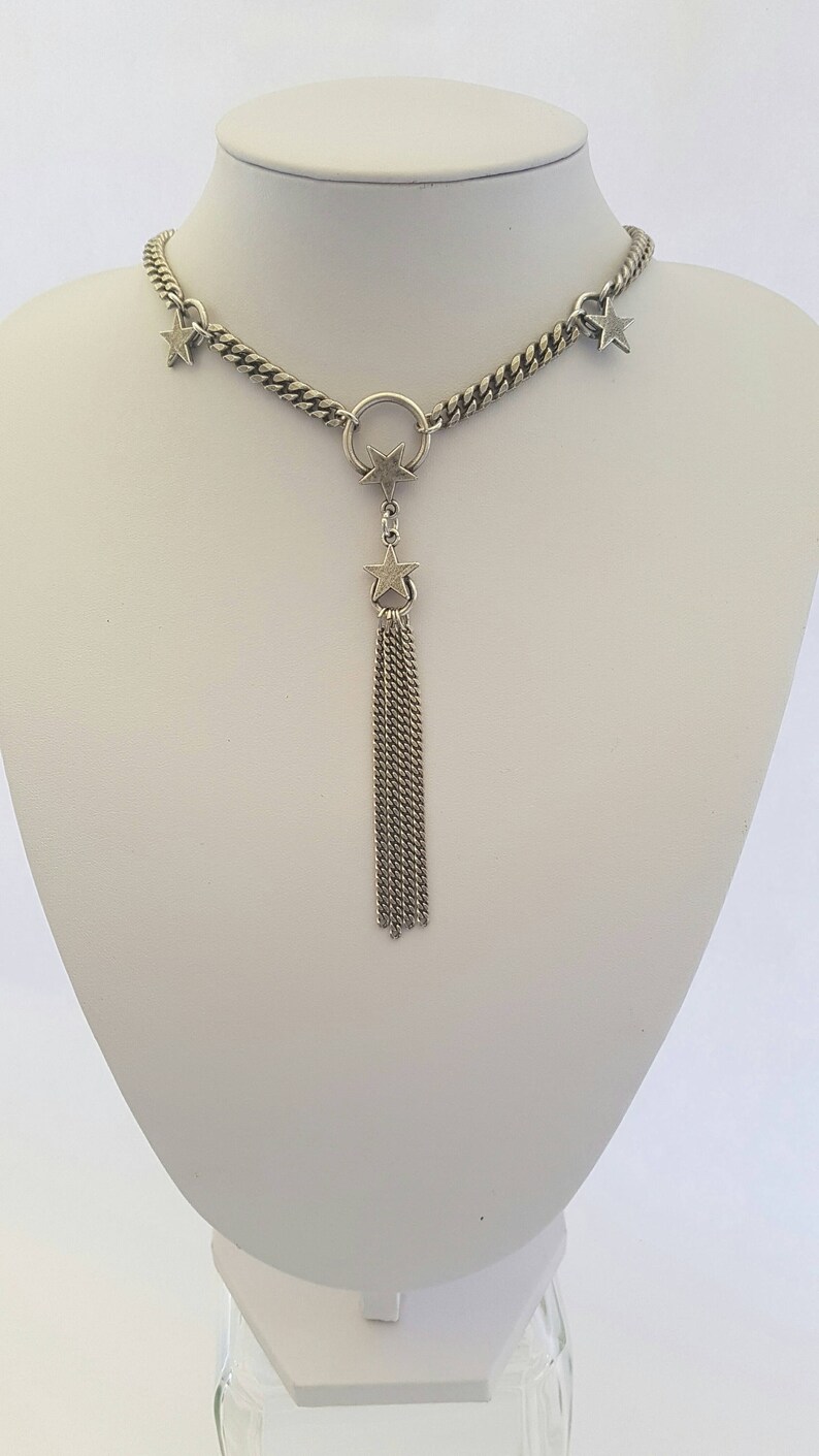 Charm Star Y Lariat Necklace Silver Star Necklace Choker Etsy