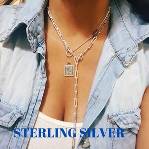 Long drop Paperclip Gold Chain Necklace - Layered Y Lariat & Square Coin Style for Everyday Elegance