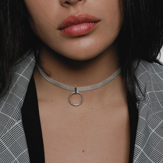 Silver Chain Choker O Ring Choker Hoop Choker Necklace Ring Choker Sterling  Silver Flat Snake Chain Choker Necklace - Etsy