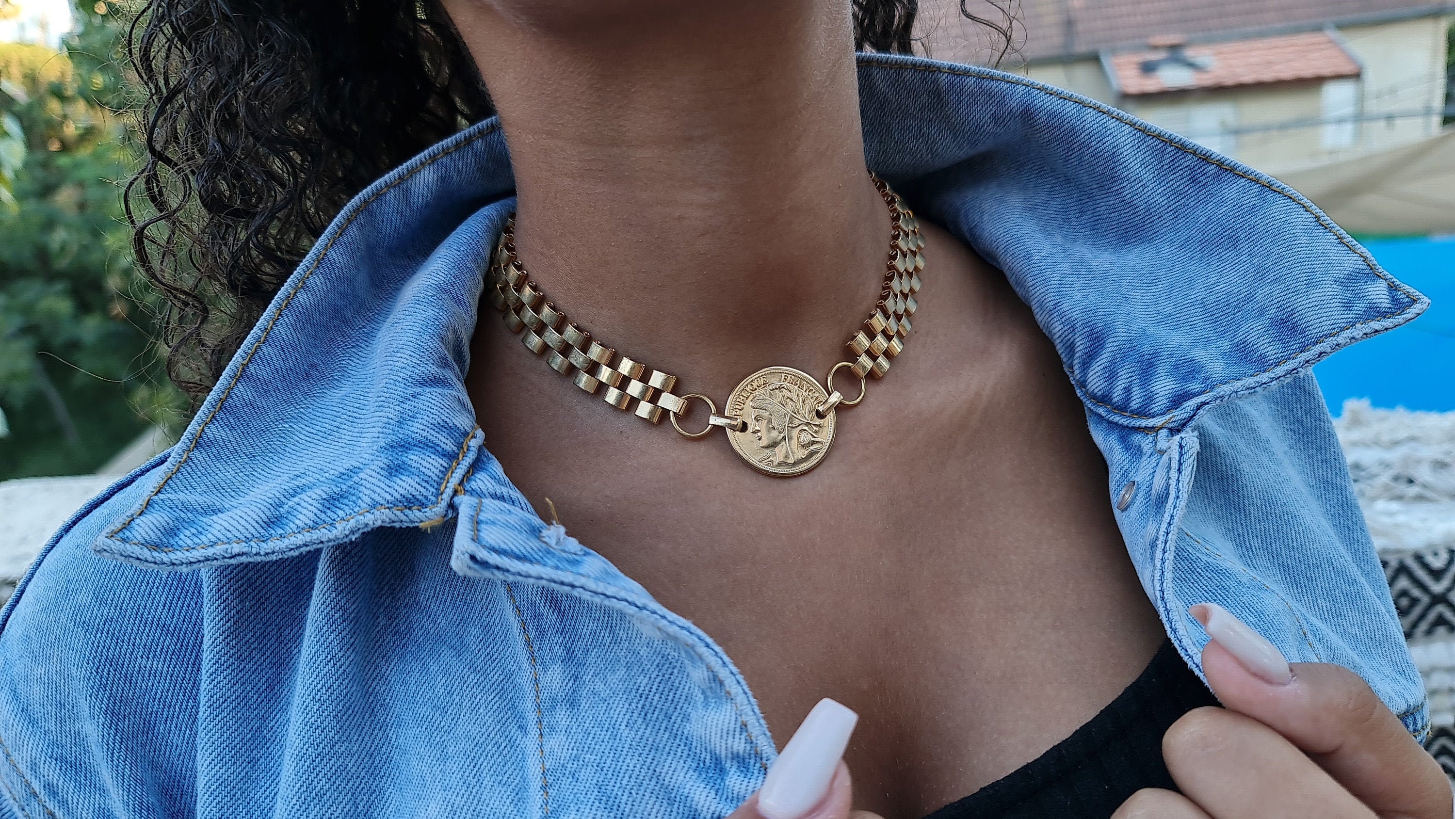 Coin Choker Gold Choker Necklace Chunky Link Choker Etsy Israel