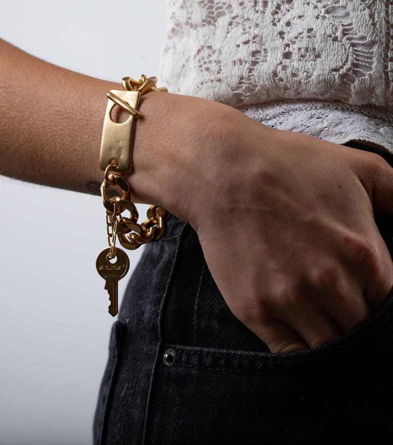 Rectangle Clasps Bracelet Link Chain Bracelet Gold Chunky Etsy