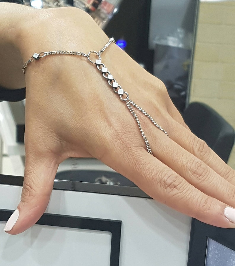 Silver hand chain design Clearance