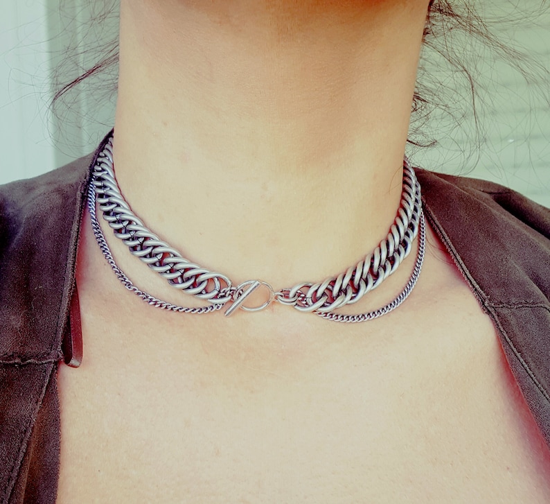 Thick Chunky Link Necklace Toggle Clasp Necklace Silver Etsy