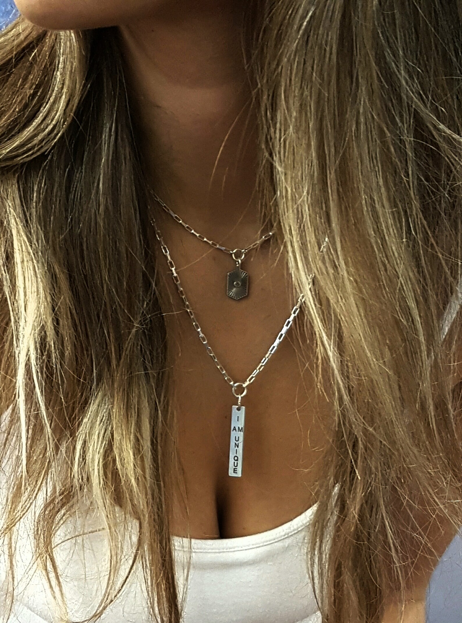 Silver Bar Necklace Vertical bar necklace layered link Etsy