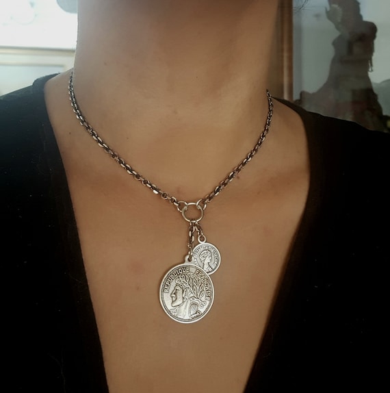Sterling Silver Coin Necklace Large Pendant Boho - Large Coin Pendant Necklace