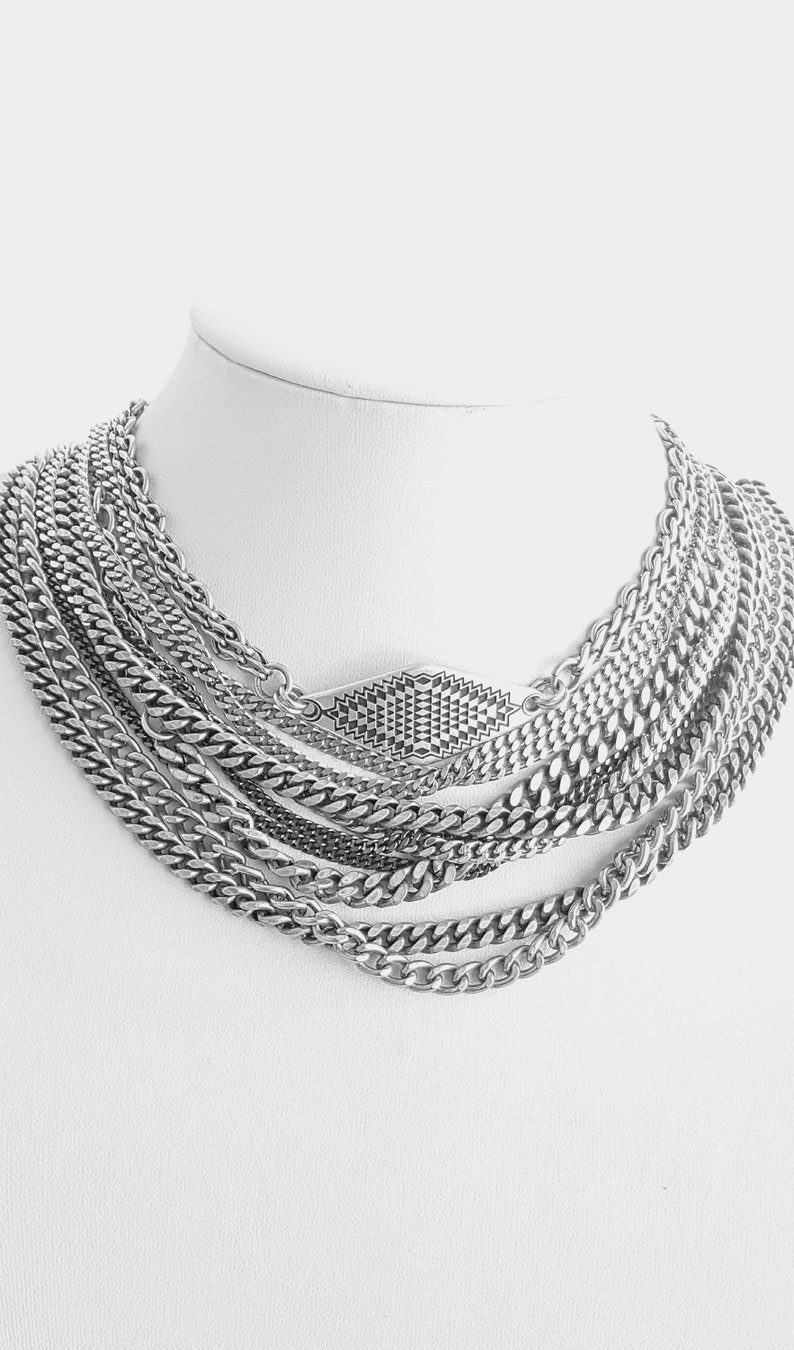 Multi Strand Necklace Silver Statement Necklace Chunky Etsy