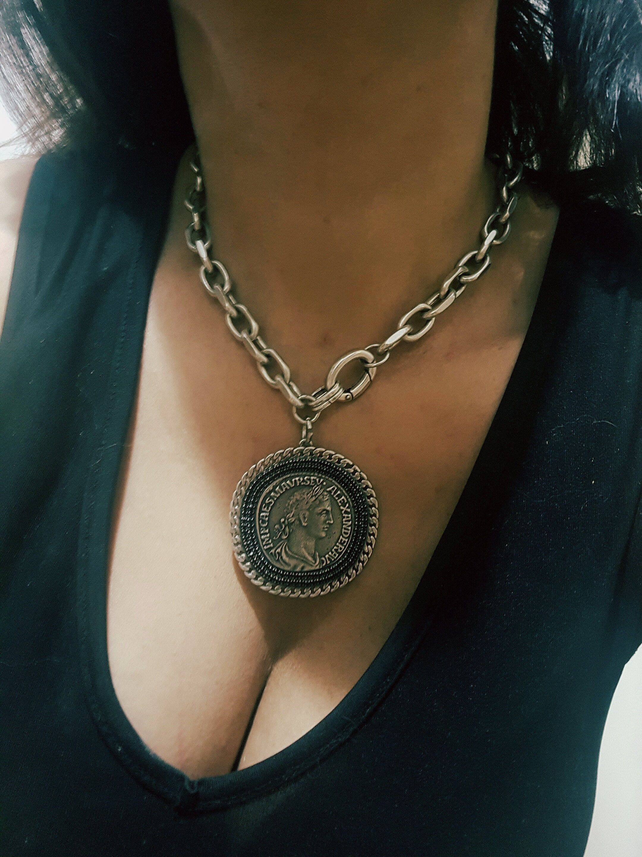 Oxidized coin deals necklace
