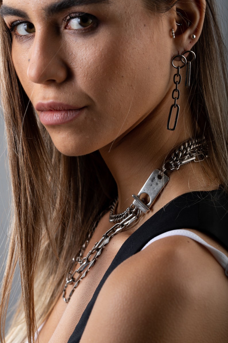 Rectangle Link Earrings Long Link Set Earrings Link Chain Etsy