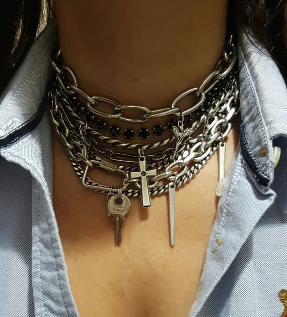 Visible trabajo Shinkan Collar de eslabones de capa estilo rock para mujer collar de - Etsy México