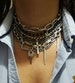 Rock style layer link necklace for womens - silver massive charms necklace 