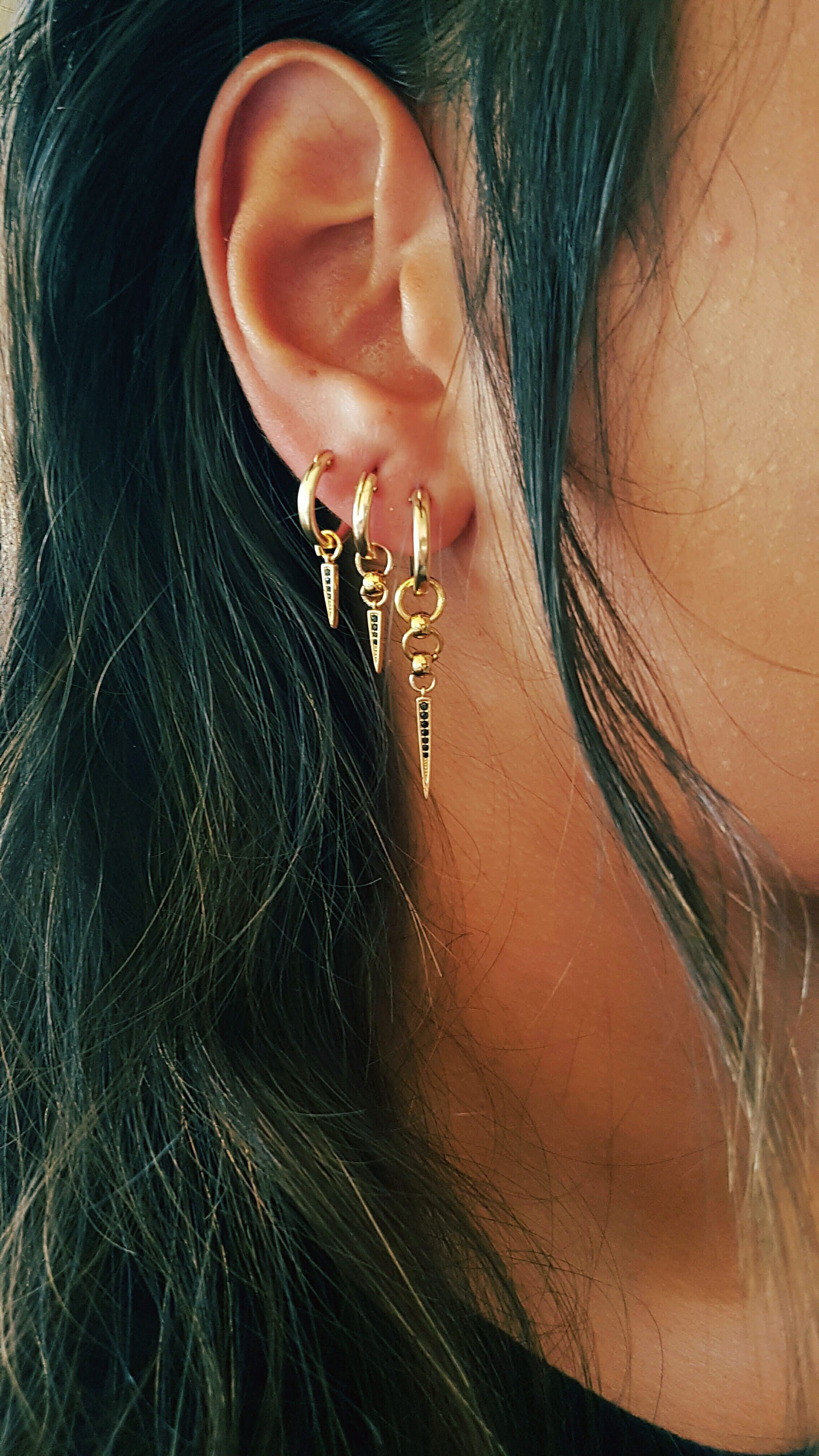 Gold Spike Earrings Set Small Dangle Earrings Second Hole Earrings Small Huggie Hoop Earrings Tiny Gold Set Earrings Etsy Canada