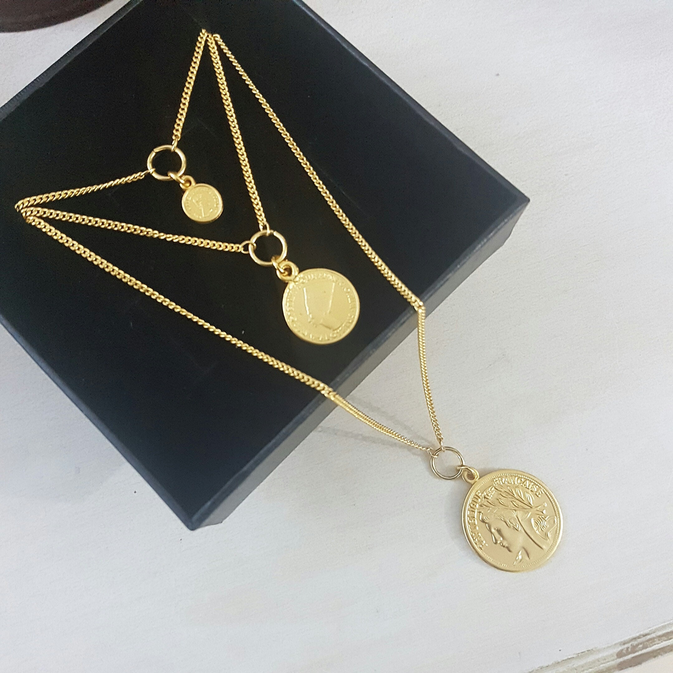 Coin necklace gold layered Clearance