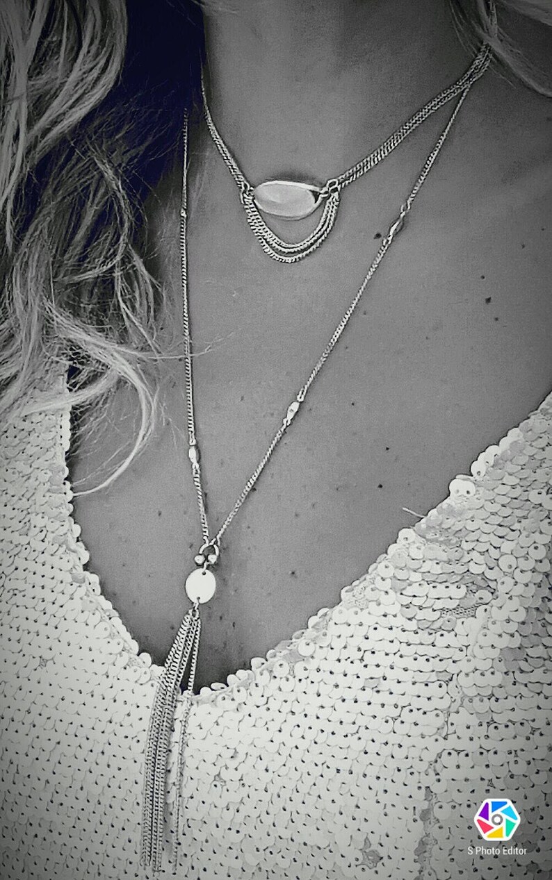 Silver layer necklace long dainty necklace initial disc Etsy