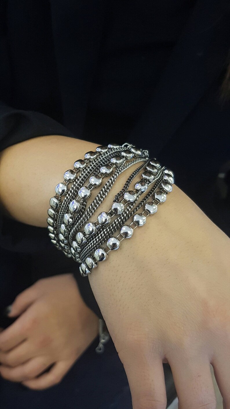 Multi strand bracelet Oxidized silver bracelet ball chain Etsy