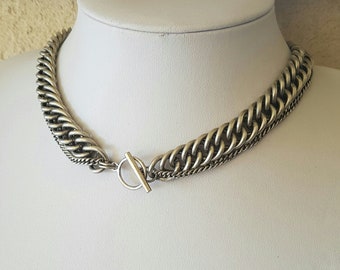 Thick Chunky Link Necklace - Toggle Clasp Necklace - Silver Chain Choker - Toggle Necklace - Statement Link Necklace - Chain Choker Necklace