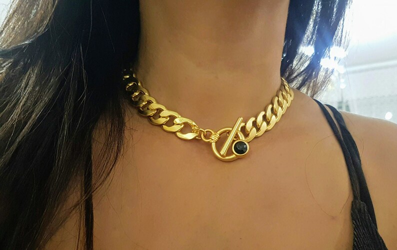 gold toggle clasp Necklace for women thick link chain choker image 1