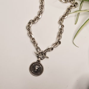 chunky lion coin necklace 
silver plated brass