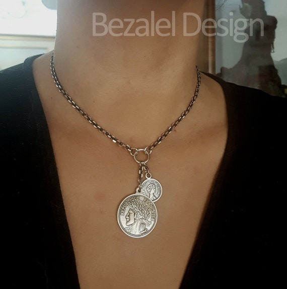 STERLING Silver Coin Necklace Large 