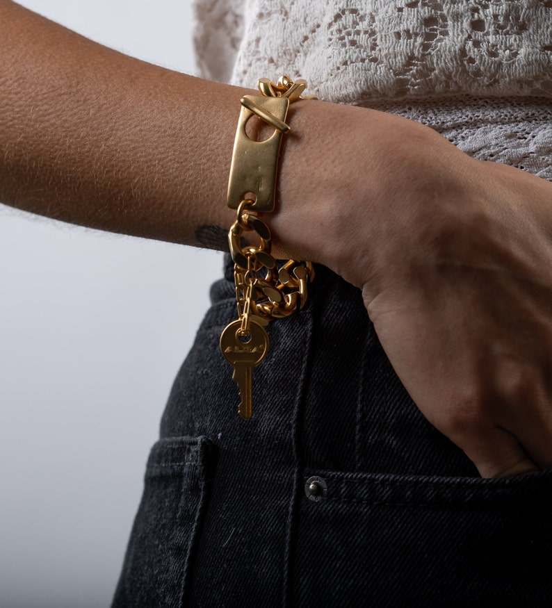 Rectangle Clasps Bracelet Link Chain Bracelet Gold Chunky Etsy