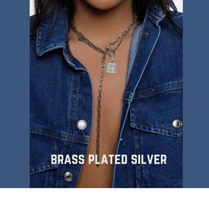 Long drop Paperclip Gold Chain Necklace - Layered Y Lariat & Square Coin Style for Everyday Elegance