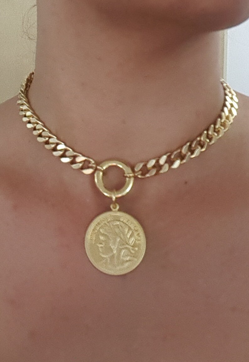 Gold Coin Necklace Coin Pendant Necklace Statement Chic Etsy Israel