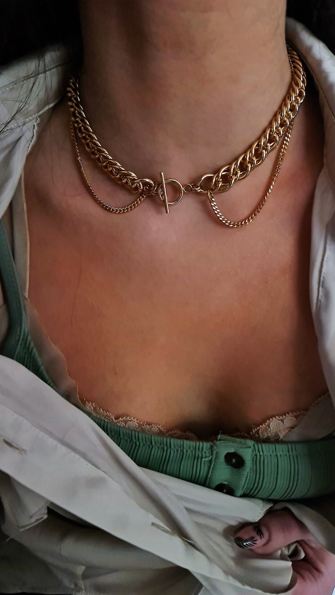 Toggle Clasp Necklace Gold Choker Necklace Statement Link Necklace ...