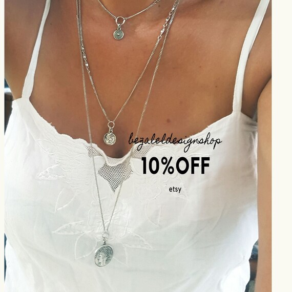 SET of THREE Coin Necklaces Layered 