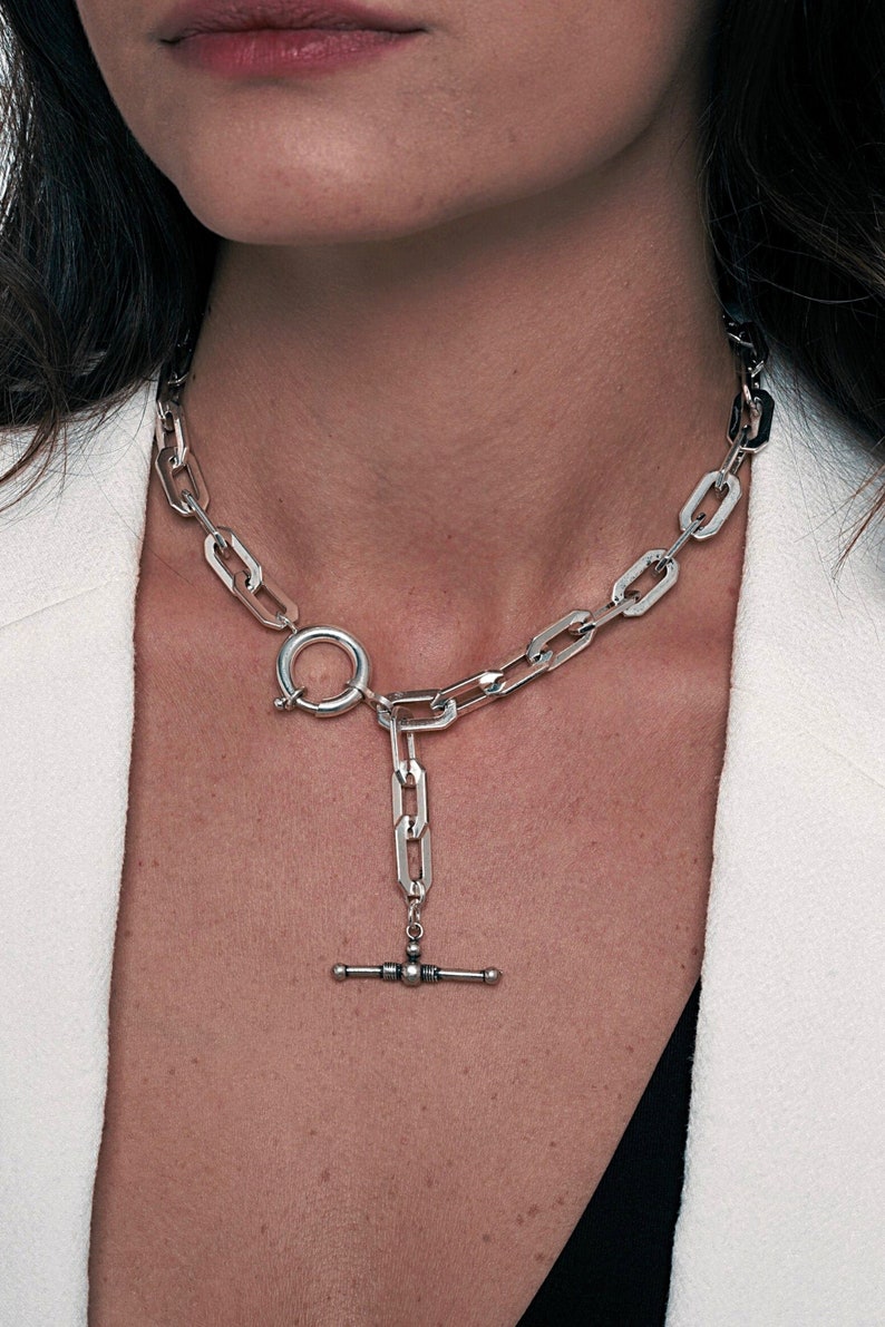 T Bar Necklace Toggle Clasp Necklace Silver Lariat Etsy