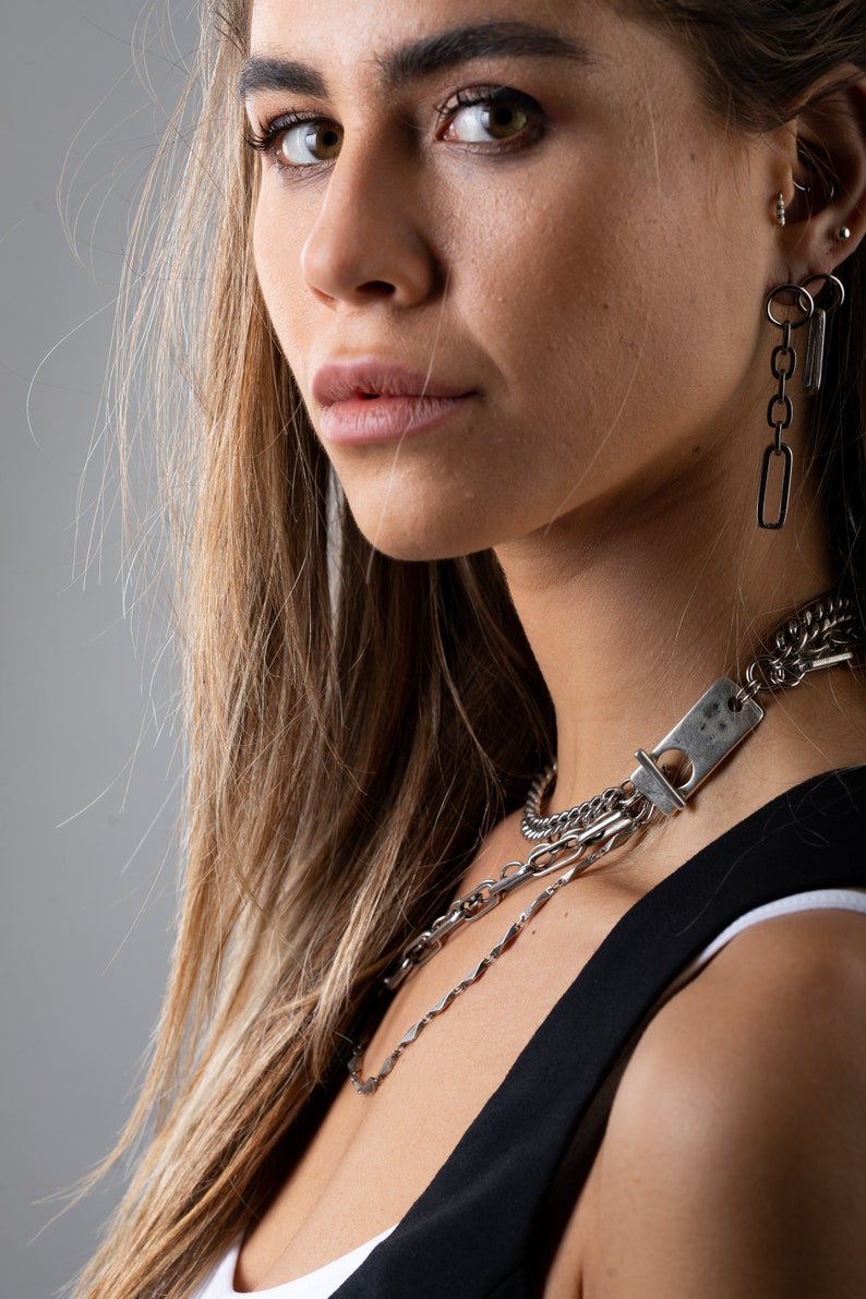 Rectangle Link Earrings Long Link Set Earrings Link Chain Etsy