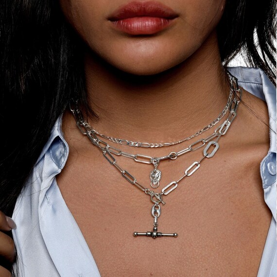 Stainless Steel T-Bar Chain Necklace in Silver | Lisa Angel