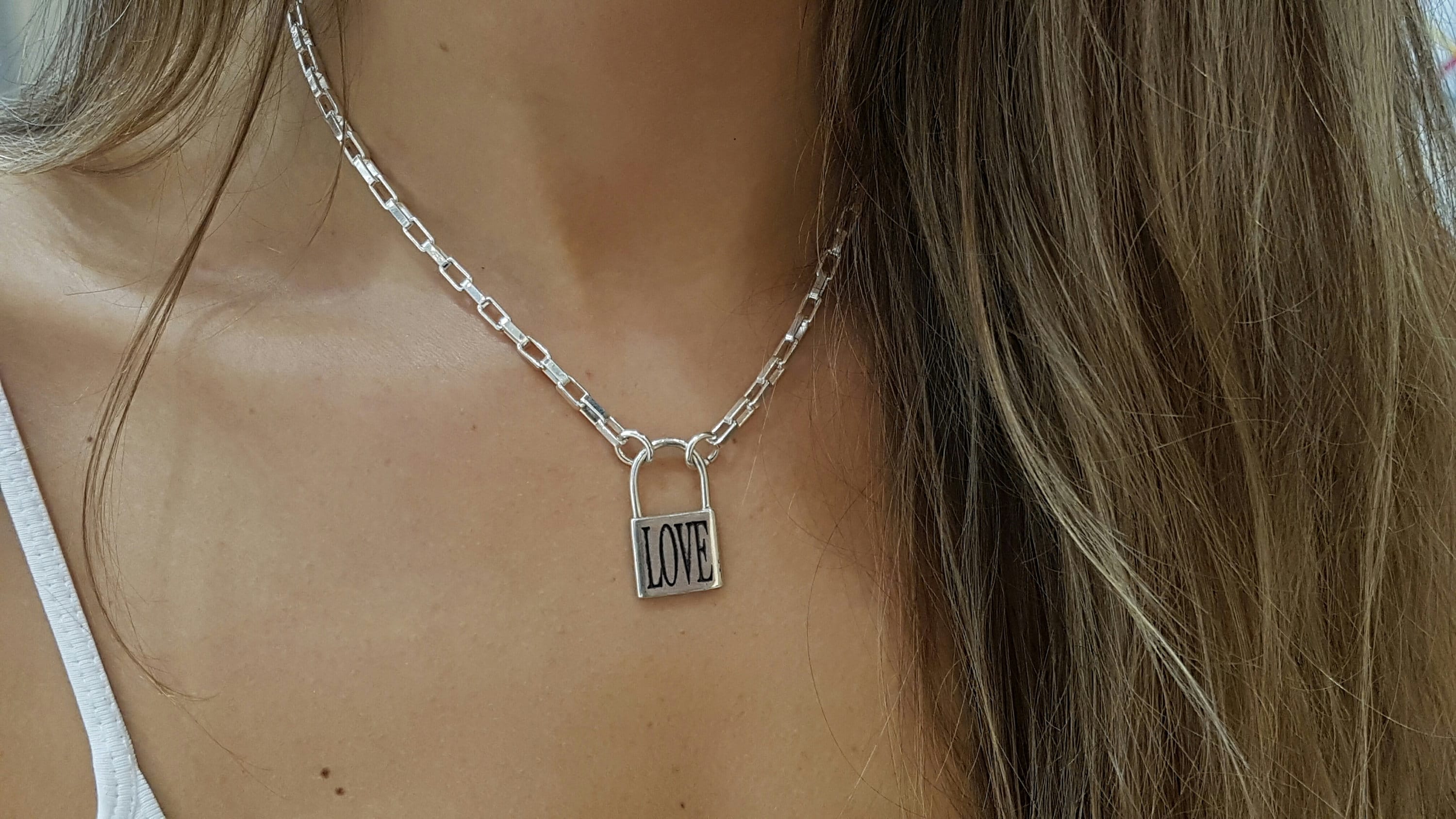 Engraved Locking necklace sterling Silver Padlock Necklace Etsy