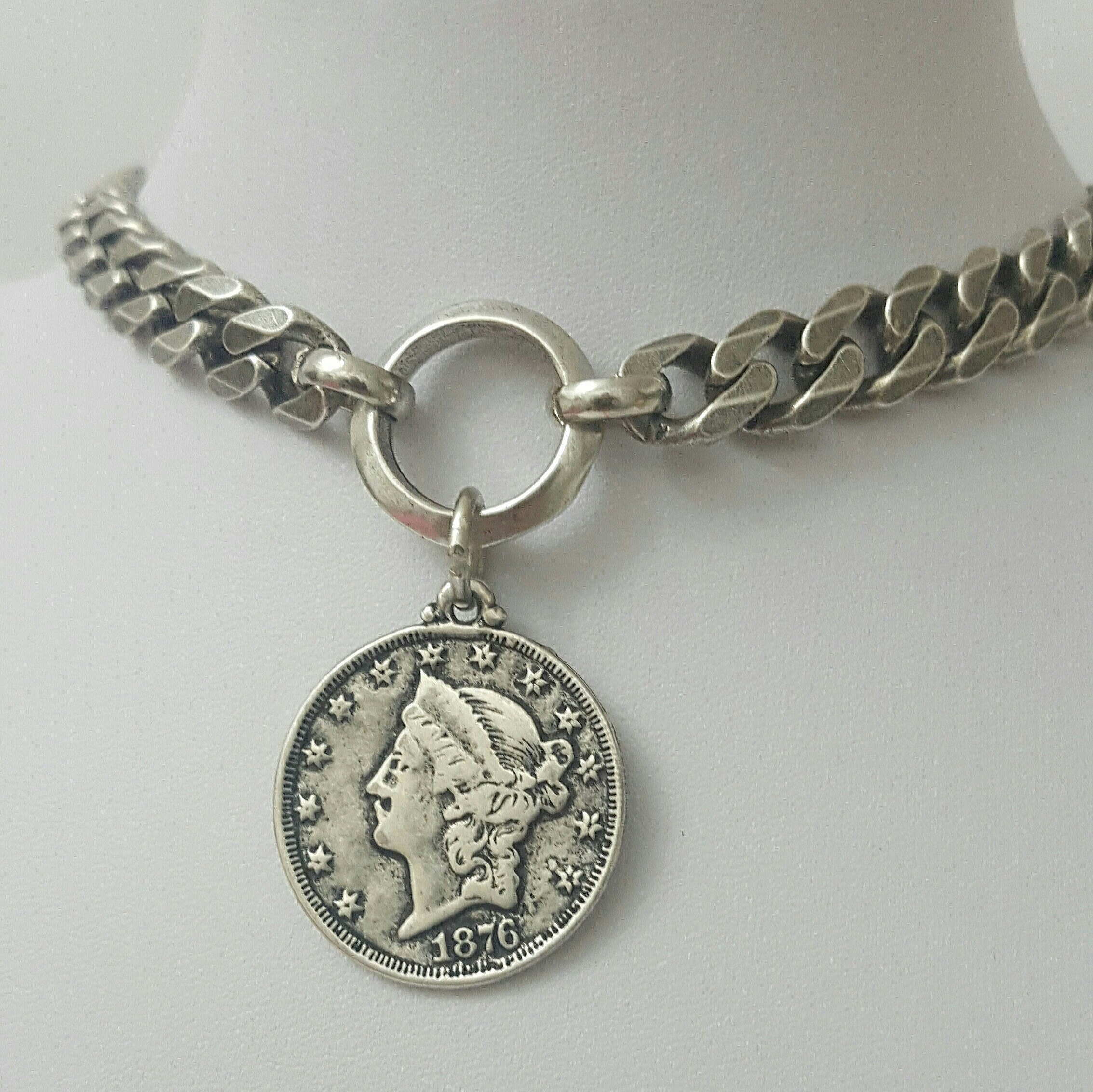 Silver Coin Necklace Coin Necklace Medallion Necklace Etsy