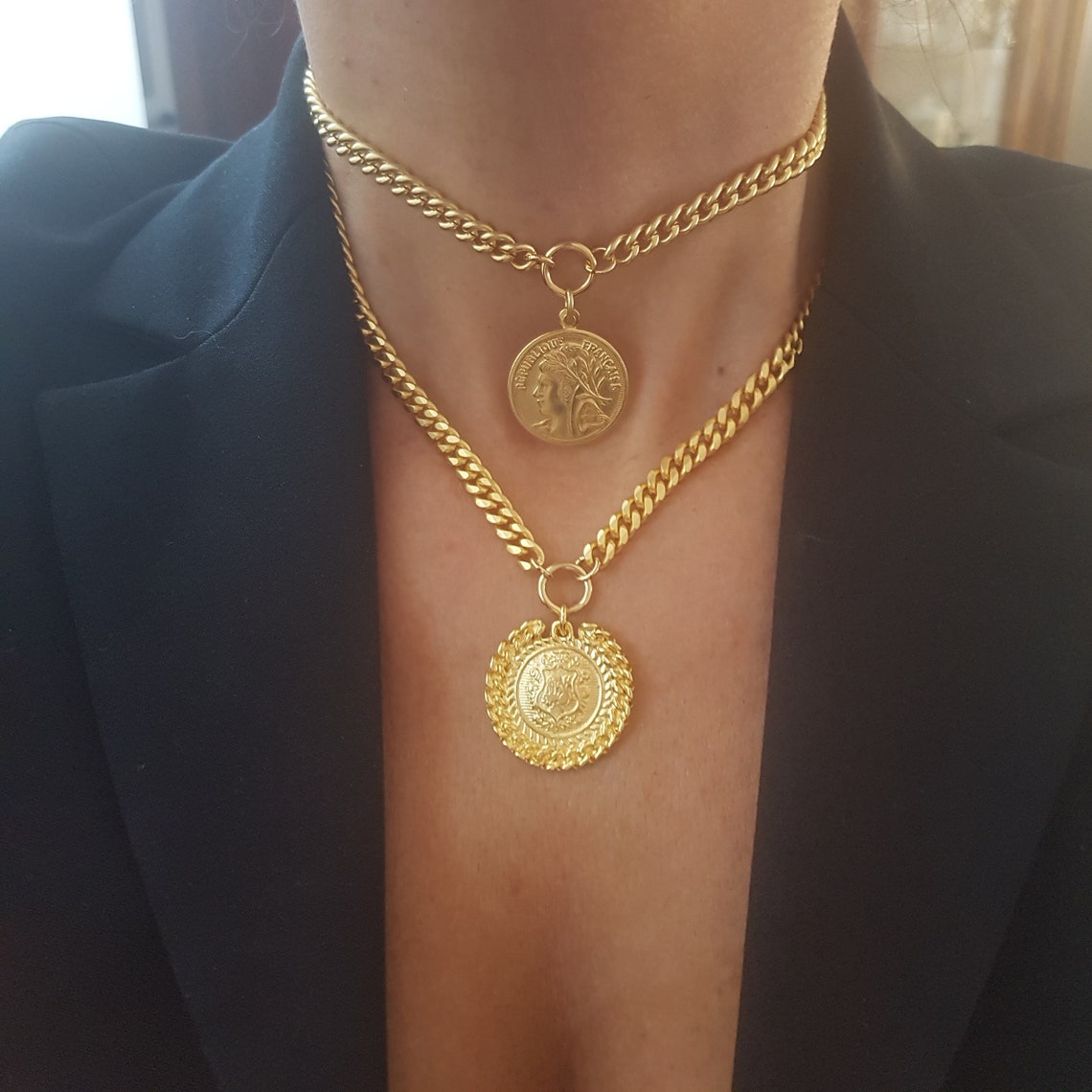 Gold Medallion Necklace Medallion Necklace Gold Medallion Etsy