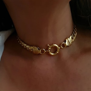 Gold Chain Choker, Chunky Choker Necklace, Thick Snake Necklace, Bold Chain Choker, flat chain necklace, Gold Chain Collar, Gift for wife image 7
