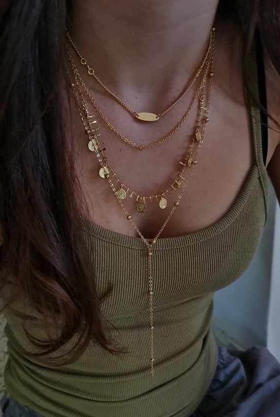 Gold Layered Coin Charm Necklace: Multi Strand Y Lariat - Etsy