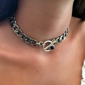 Chunky silver curb chain Choker, Large toggle Necklace, Flat Chain Choker, Chain link choker, Choker Collar, Cute Jewelry, grunge jewelry