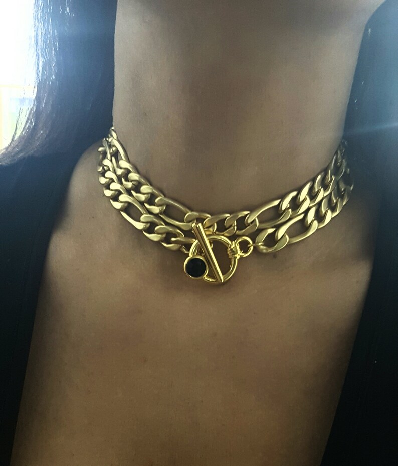 Gold link Necklace toggle necklace chunky necklace chain Etsy