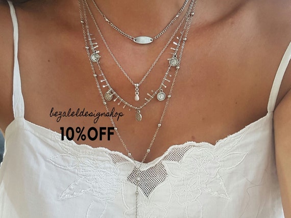 Lucite 3 Row Multi Strand Layer Clear Chain Pendant Leaf Necklace