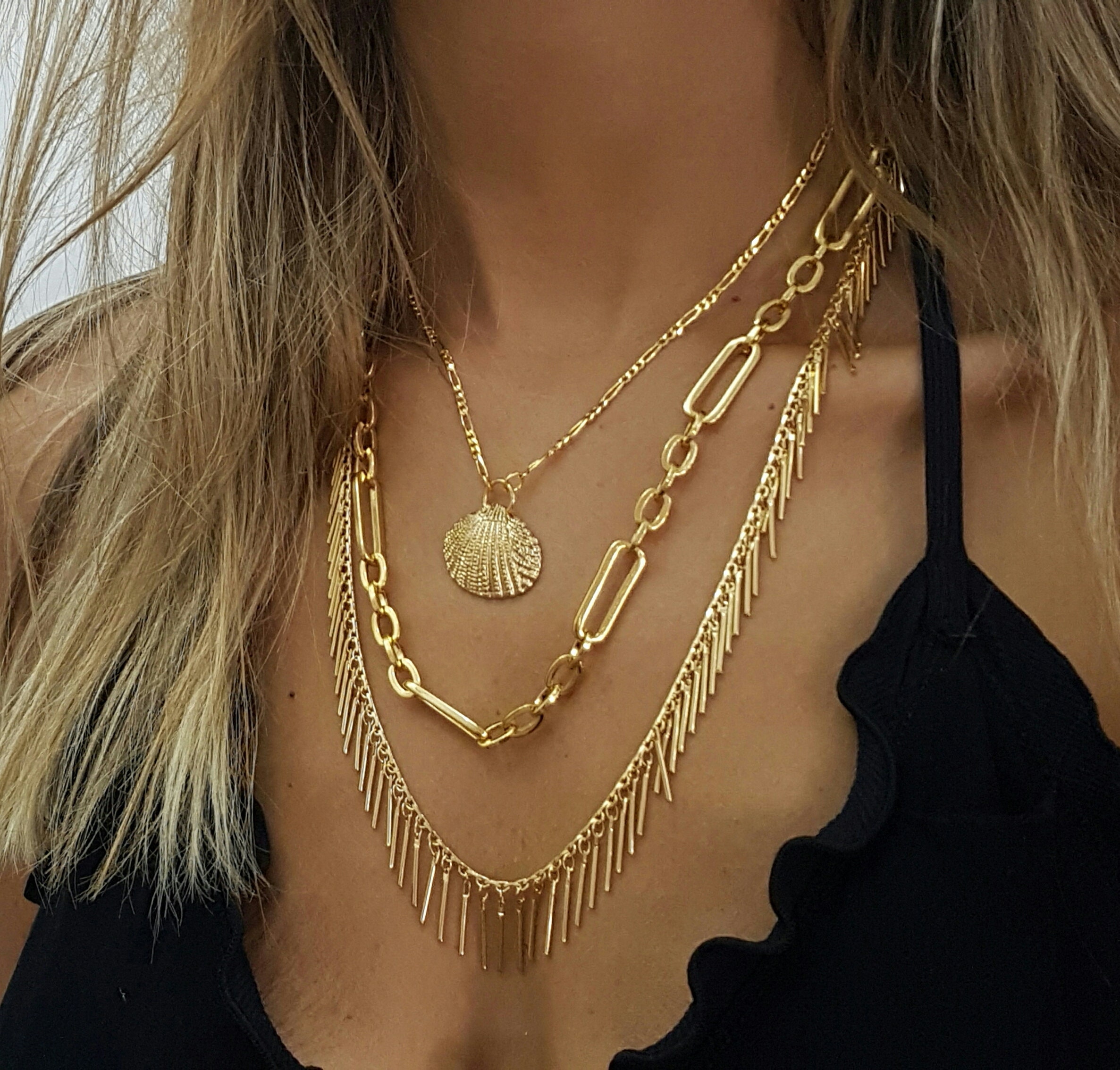 Set of 3 Gold Chain Necklace Layered 