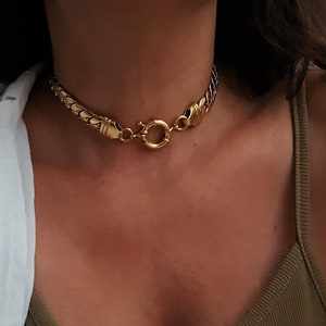 Gold Chain Choker, Chunky Choker Necklace, Thick Snake Necklace, Bold Chain Choker, flat chain necklace, Gold Chain Collar, Gift for wife image 6