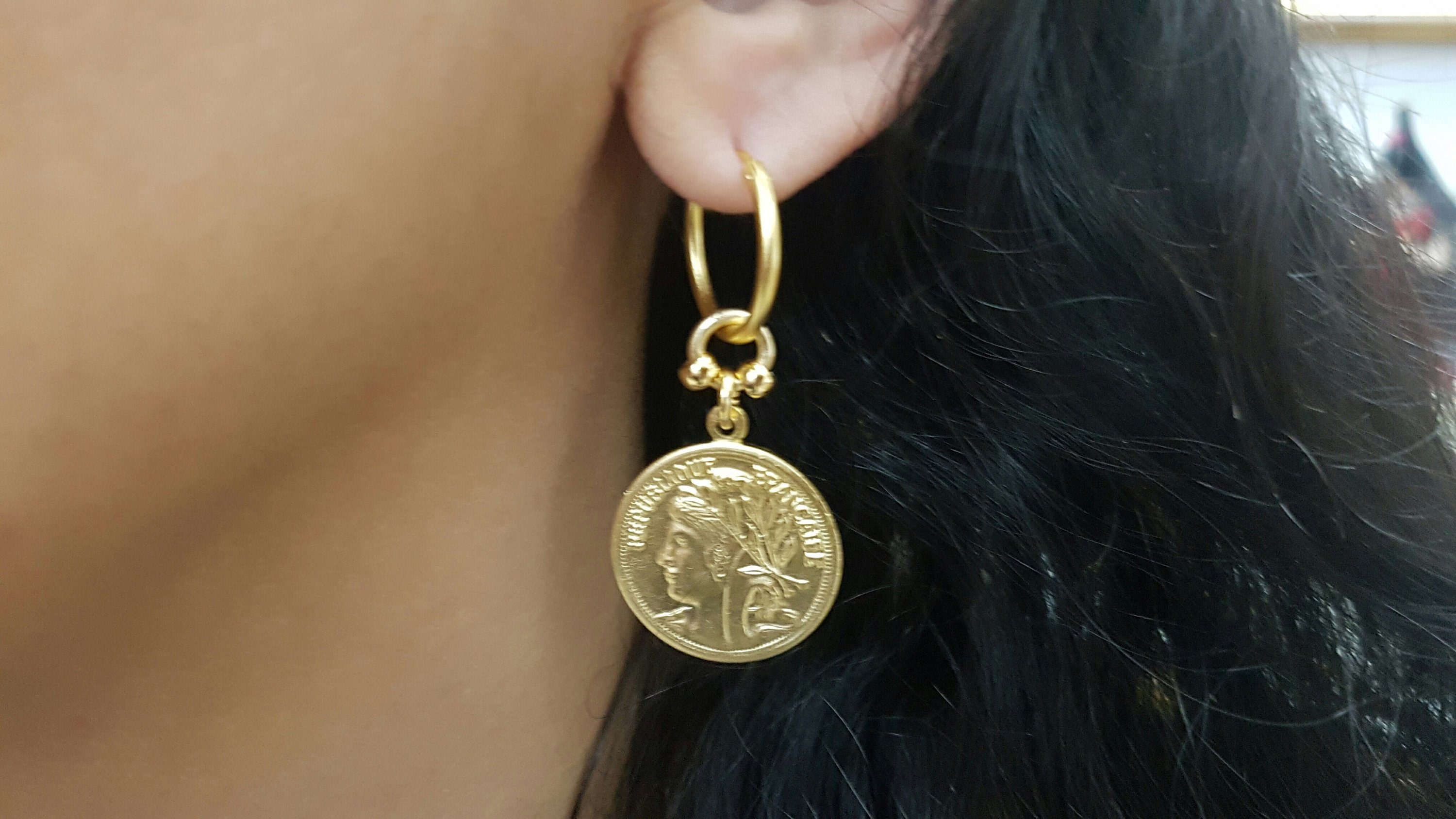 Gold coin sales earrings 14k