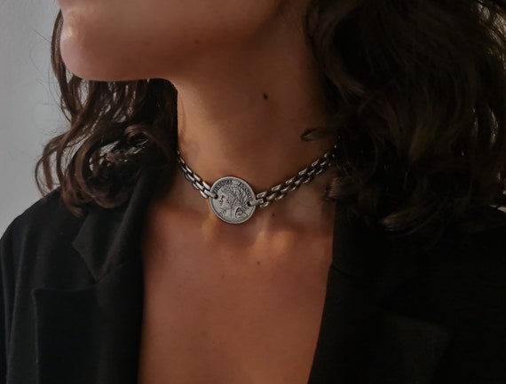 Coin Choker Silver Choker Necklace Coin 
