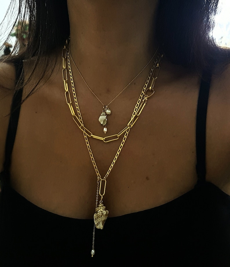 Summer Nautical Gold Seashell Necklace Tropical Sea Beach Ocean Sea Lover Gift. Gold Shell Pendant Necklace Nature Lover Gift