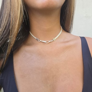 Silver 925 Herringbone Swivel Clasp Choker Collar: Carabiner Locking Collar