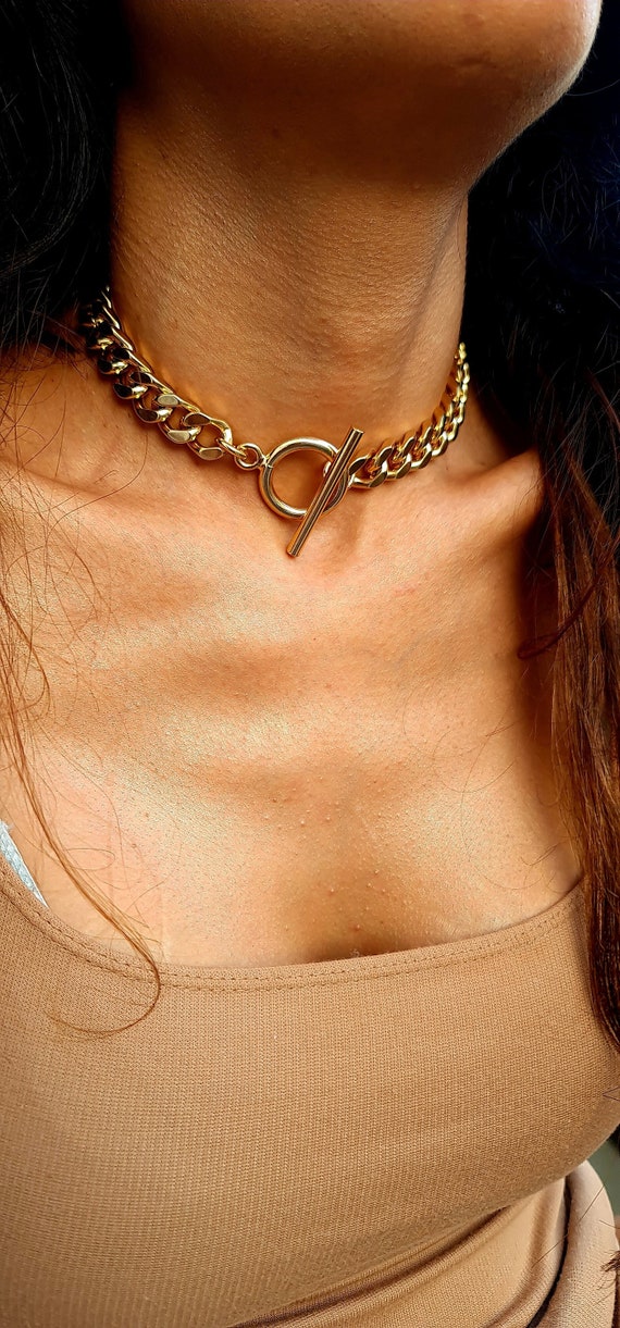 Gold Toggle Clasp Necklace for Women Link Chain Choker Statement Choker Thick Chain Choker Toggle Necklace Chunky Necklace Etsy Canada