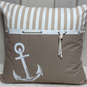 Maritime Kissenhülle, beige/weiß gestreift * Anker *